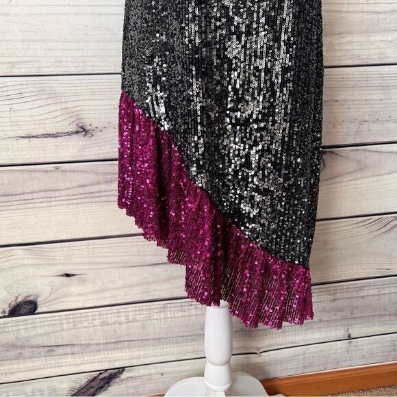 One33 Social Black & Purple Sequin Colorblock Backless Halter Dress - Picture 8 of 15